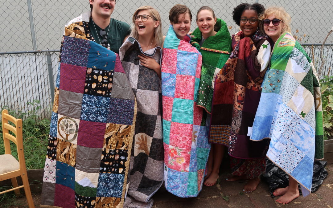 6 Fellows wearing quilts in Portland, OR